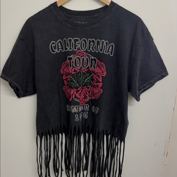 Fifth Sun Tops - Fifth Sun Black California Tour Fringe Tee